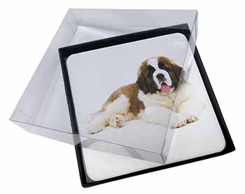 4x St Bernard Dog Picture Table Coasters Set in Gift Box