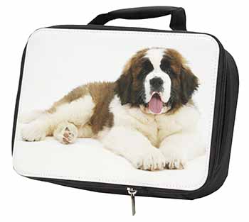 St Bernard Dog Black Insulated School Lunch Box/Picnic Bag