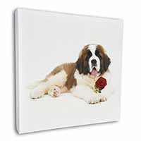 St. Bernard Dod with Red Rose Square Canvas 12"x12" Wall Art Picture Print