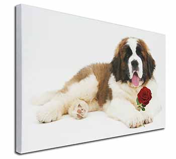 St. Bernard Dod with Red Rose Canvas X-Large 30"x20" Wall Art Print