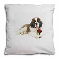 St. Bernard Dod with Red Rose Soft White Velvet Feel Scatter Cushion