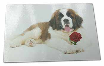 Large Glass Cutting Chopping Board St. Bernard Dod with Red Rose