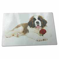 Large Glass Cutting Chopping Board St. Bernard Dod with Red Rose