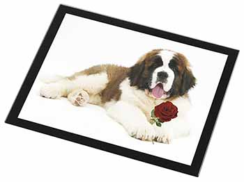 St. Bernard Dod with Red Rose Black Rim High Quality Glass Placemat