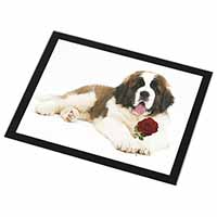 St. Bernard Dod with Red Rose Black Rim High Quality Glass Placemat