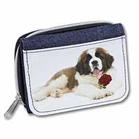 St. Bernard Dod with Red Rose Unisex Denim Purse Wallet