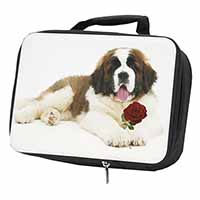 St. Bernard Dod with Red Rose Black Insulated School Lunch Box/Picnic Bag