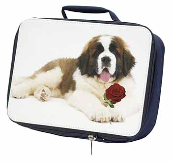 St. Bernard Dod with Red Rose Navy Insulated School Lunch Box/Picnic Bag