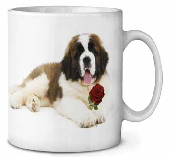 St. Bernard Dod with Red Rose Ceramic 10oz Coffee Mug/Tea Cup