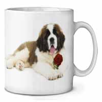 St. Bernard Dod with Red Rose Ceramic 10oz Coffee Mug/Tea Cup