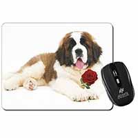 St. Bernard Dod with Red Rose Computer Mouse Mat