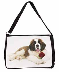 St. Bernard Dod with Red Rose Large Black Laptop Shoulder Bag School/College