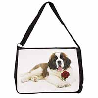 St. Bernard Dod with Red Rose Large Black Laptop Shoulder Bag School/College