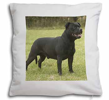 Black Staffordshire Bull Terrier Soft White Velvet Feel Scatter Cushion