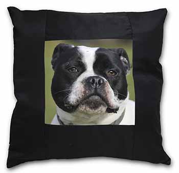 Black and White Staffordshire Bull Terrier Black Satin Feel Scatter Cushion
