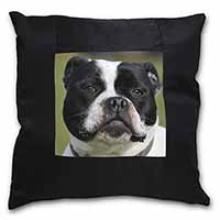 Black and White Staffordshire Bull Terrier Black Satin Feel Scatter Cushion