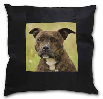 Staffordshire Bull Terrier Dog Black Satin Feel Scatter Cushion