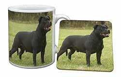 Black Staffordshire Bull Terrier Mug and Coaster Set
