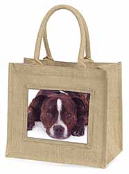 Staffordshire Bull Terrier Dog Natural/Beige Jute Large Shopping Bag