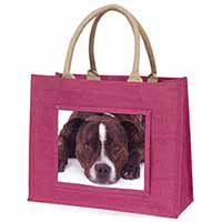 Staffordshire Bull Terrier Dog Large Pink Jute Shopping Bag