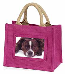 Staffordshire Bull Terrier Dog Little Girls Small Pink Jute Shopping Bag