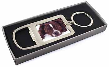 Staffordshire Bull Terrier Dog Chrome Metal Bottle Opener Keyring in Box