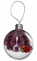 Brindle Staffie with Rose Christmas Bauble