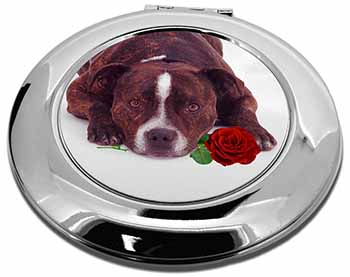 Brindle Staffie with Rose Make-Up Round Compact Mirror