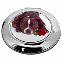 Brindle Staffie with Rose Make-Up Round Compact Mirror