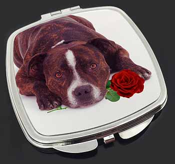 Brindle Staffie with Rose Make-Up Compact Mirror