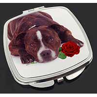 Brindle Staffie with Rose Make-Up Compact Mirror