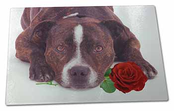 Large Glass Cutting Chopping Board Brindle Staffie with Rose