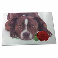 Large Glass Cutting Chopping Board Brindle Staffie with Rose