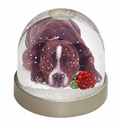 Brindle Staffie with Rose Snow Globe Photo Waterball