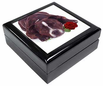 Brindle Staffie with Rose Keepsake/Jewellery Box