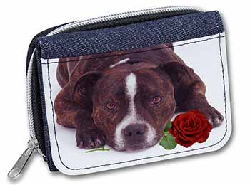 Brindle Staffie with Rose Unisex Denim Purse Wallet