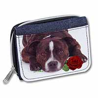 Brindle Staffie with Rose Unisex Denim Purse Wallet