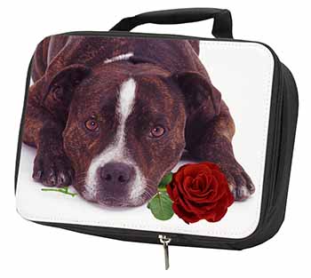 Brindle Staffie with Rose Black Insulated School Lunch Box/Picnic Bag