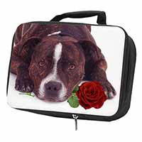 Brindle Staffie with Rose Black Insulated School Lunch Box/Picnic Bag