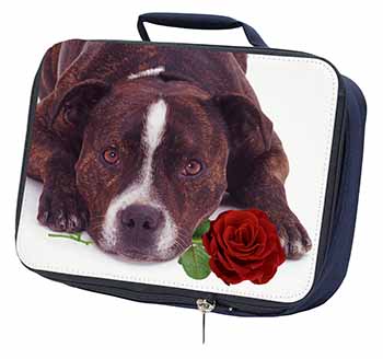 Brindle Staffie with Rose Navy Insulated School Lunch Box/Picnic Bag
