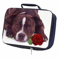 Brindle Staffie with Rose Navy Insulated School Lunch Box/Picnic Bag