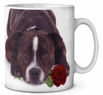 Brindle Staffie with Rose Ceramic 10oz Coffee Mug/Tea Cup
