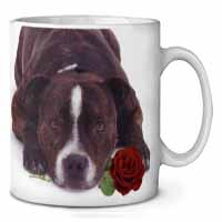 Brindle Staffie with Rose Ceramic 10oz Coffee Mug/Tea Cup