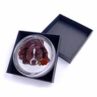 Brindle Staffie with Rose Glass Paperweight in Gift Box