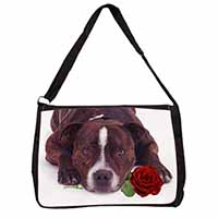 Brindle Staffie with Rose Large Black Laptop Shoulder Bag School/College