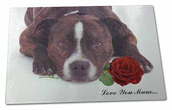 Large Glass Cutting Chopping Board Staffie with Rose 
