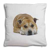 Red Staffordshire Bull Terrier Dog Soft White Velvet Feel Scatter Cushion - Advanta Group®
