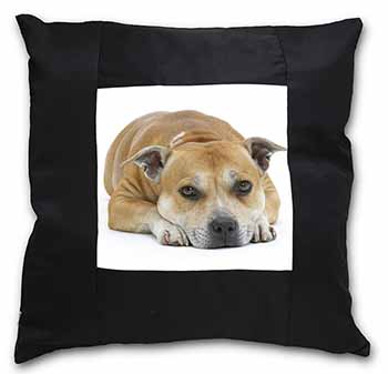 Red Staffordshire Bull Terrier Dog Black Satin Feel Scatter Cushion