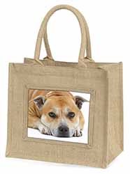 Red Staffordshire Bull Terrier Dog Natural/Beige Jute Large Shopping Bag