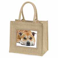 Red Staffordshire Bull Terrier Dog Natural/Beige Jute Large Shopping Bag